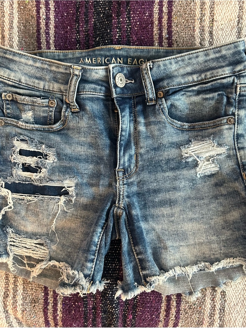American Eagle Outfitters Midi  Women's Distressed Denim Cutoff Shorts - Blue